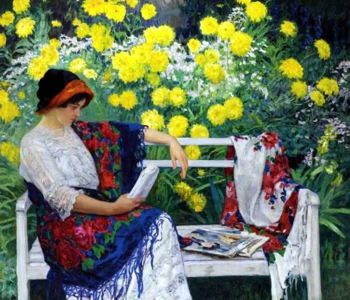 Nikolai Petrovich Bogdanov - Reading in the Garden, 1915