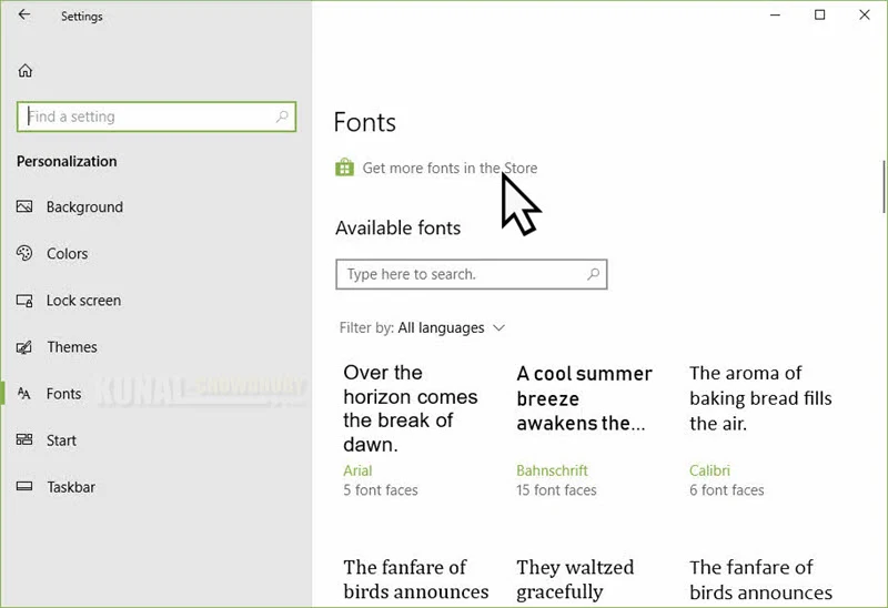 Windows 10 preview build 17083 brings a new 'Fonts' settings page