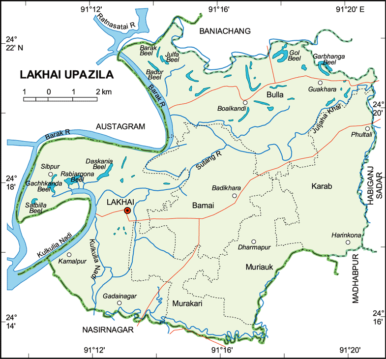 Lakhai Upazila Map Habiganj District Bangladesh
