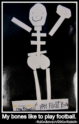 photo of: My bones like to play football. (Bones Book in Kindergarten from LizzLessons via RainbowsWithinReach) 