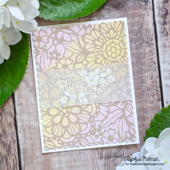 Stenciled Mother's Day Cards by Zsofia Molnar | Floral Lace Stencil, Mother's Day Stamp Set, and Frames & Flags Die Set by Newton's Nook Designs #newtonsnook #handmade