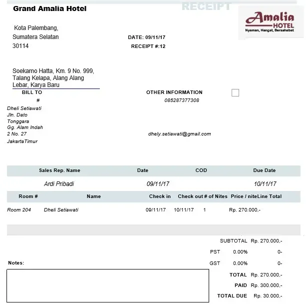 Download Contoh Bill Hotel Kosong Manual Word & Pdf - Contoh Surat CV