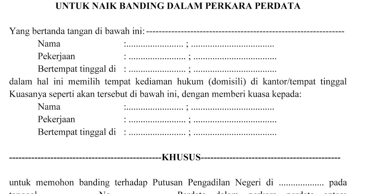 Contoh Surat Kuasa Khusus Banding Pidana Contoh Surat Contoh Surat Kuasa Khusus Banding Pidana Contoh Surat