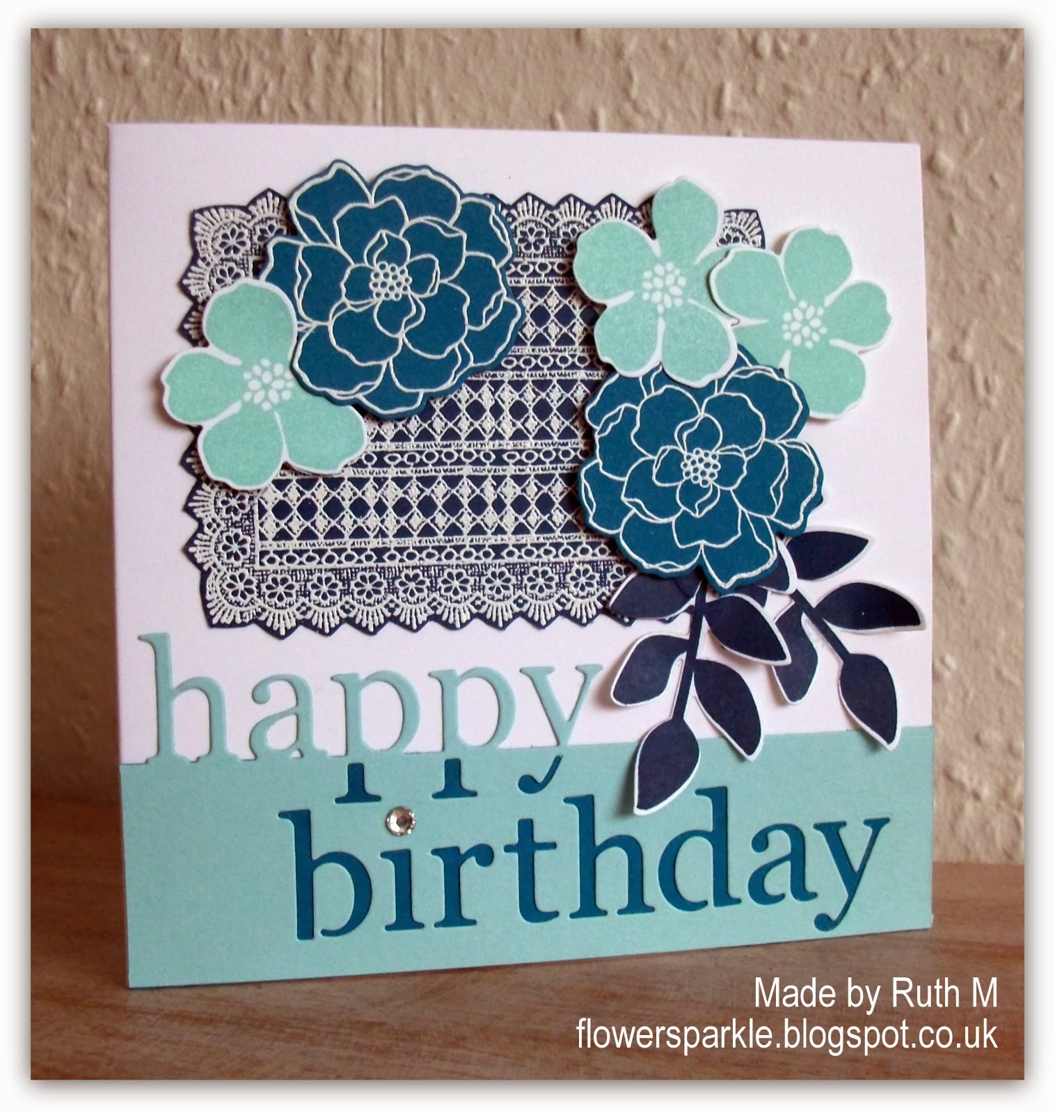 Flower Sparkle: Blue Blooms Birthday Card