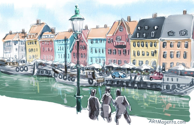 Nyhavn, Copenhagen. Urban sketch by Artmagenta.