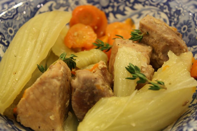 pass the peas, please braised pork, carrots and fennel stew