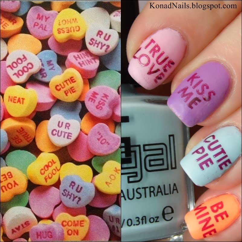 Konad Addict Valentine's Day heart candies nail art