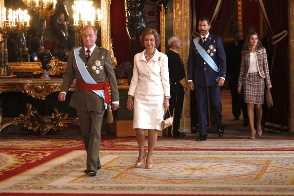 King Juan Carlos, Queen Sofia, Prince Felipe and Princess Letizia attend the National Military Parade 2012