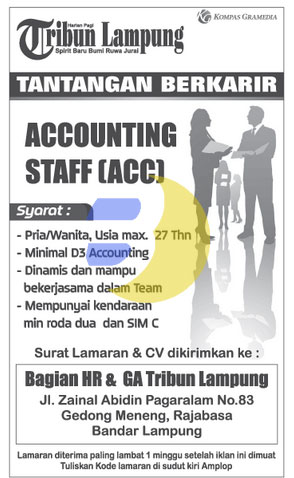 Lowongan Kerja Accounting di Koran Tribun Lampung