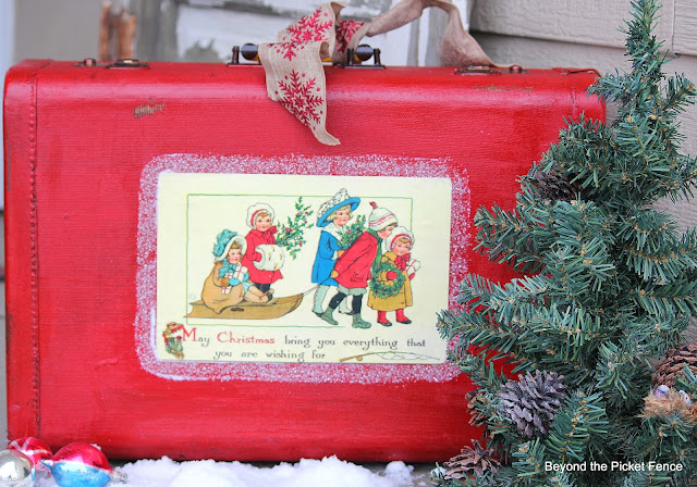 12 Days of Christmas Vintage Suitcase http://bec4-beyondthepicketfence.blogspot.com/