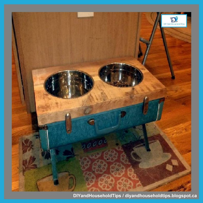 DIY And Household Tips DIY Raised Dog Bowls From Vintage Suitcase