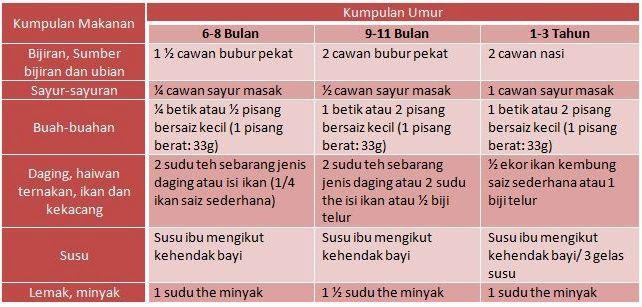 6 jadual bulan bayi makan Anak Dah