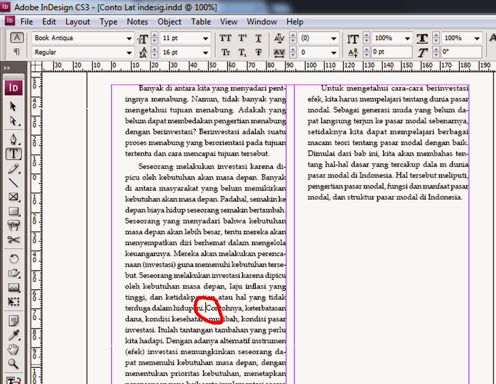 Belajar Pagemaker: Memindahkan Teks pada Frame ke Halaman Berikutnya
