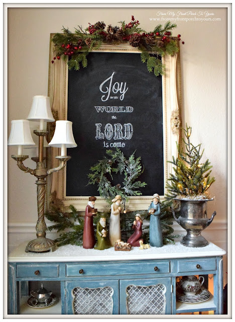 Farmhouse Christmas Dining Room-Joy To The World Chalkboard Art- From My Front Porch To Yours
