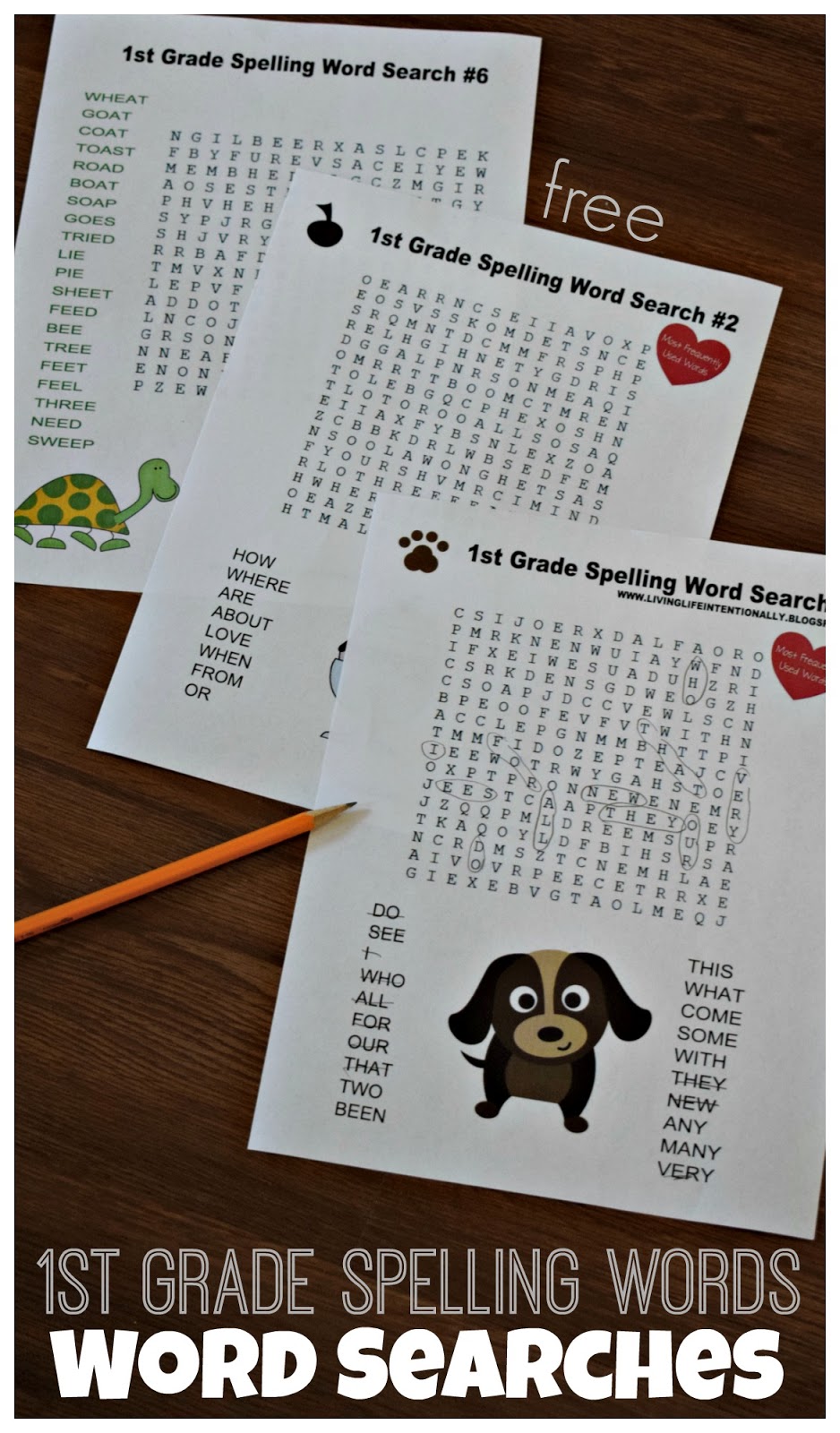FREE 1st Grade Spelling WORD SEARCHES