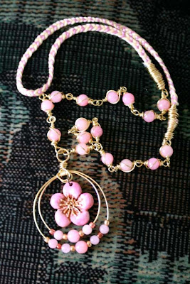 Golden Spring ~ ooak necklace: polymer clay art bead, brass, jade, seed beads, 4-thread brais, wire wrapping :: All Pretty Things