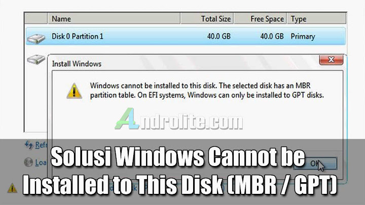Mengatasi Windows Cannot Be Installed To This Disk