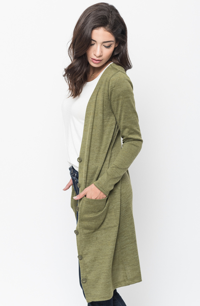 Shop for Olive Everyday Maxi Cardigan Front Pockets and Full Length Sleeves Online - $44 - on caralase.com