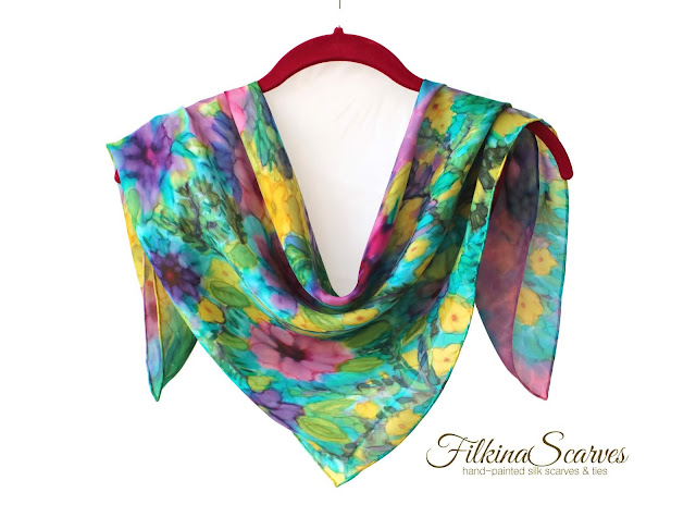 ORDER on my Etsy shop: https://www.etsy.com/shop/FilkinaScarves ****** OOAK Summer Floral small Square scarf Silk chiffon HAND-PAINTED neckerchief Unique women mother grandmother gift for her 26 in  #mothergifts #silkscarf #filkinascarves #chiffon #silkpainting #womensfashion #chicscarves #womensgifts #Momgifts #weddinggifts