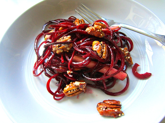 Candied Quinoa Pecans & Spiralized Beet Salad