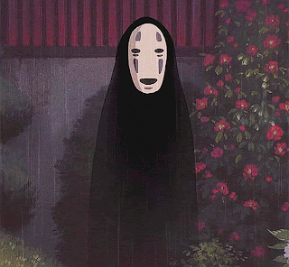 Espíritu Sin Cara bajo la lluvia, imagen de la película de animación El Viaje de Chihiro