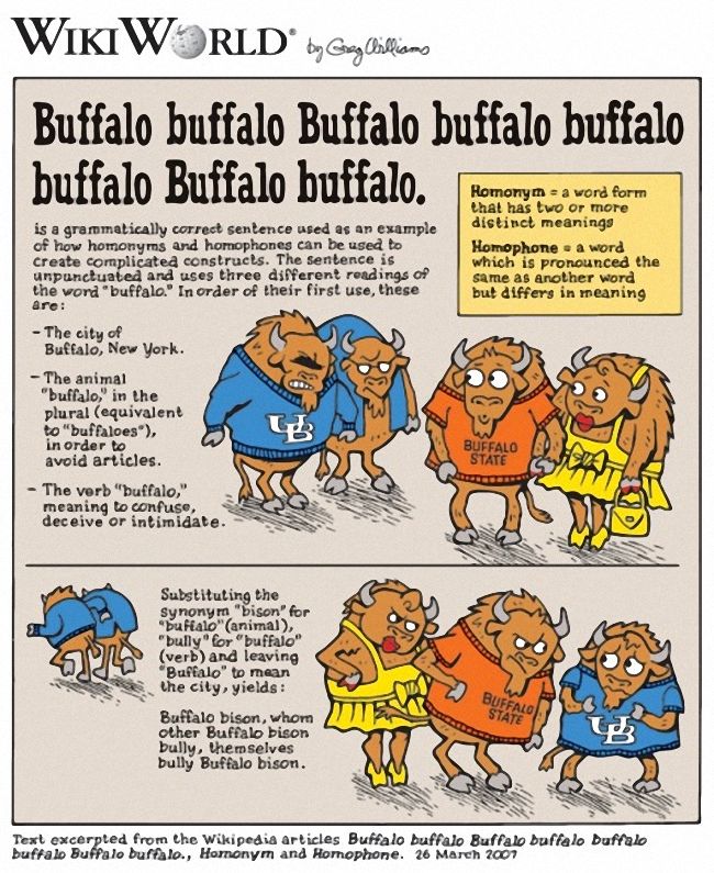 Buffalo Buffalo buffalo buffalo buffalo Buffalo buffalo" is a grammatically correct sentence. | Information In