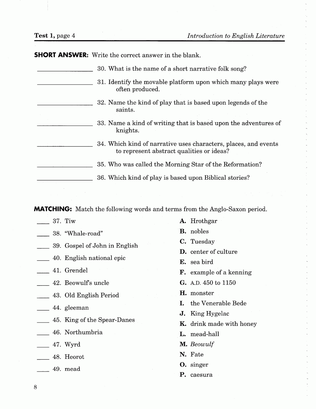 MaMa Resources: Grade 12 English test