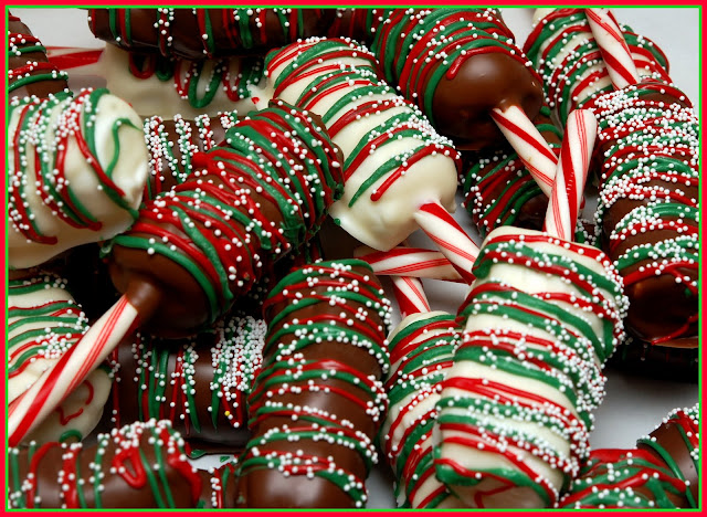 CHOCOLATE DIPPED MARSHMALLOWS ON CANDY CANES