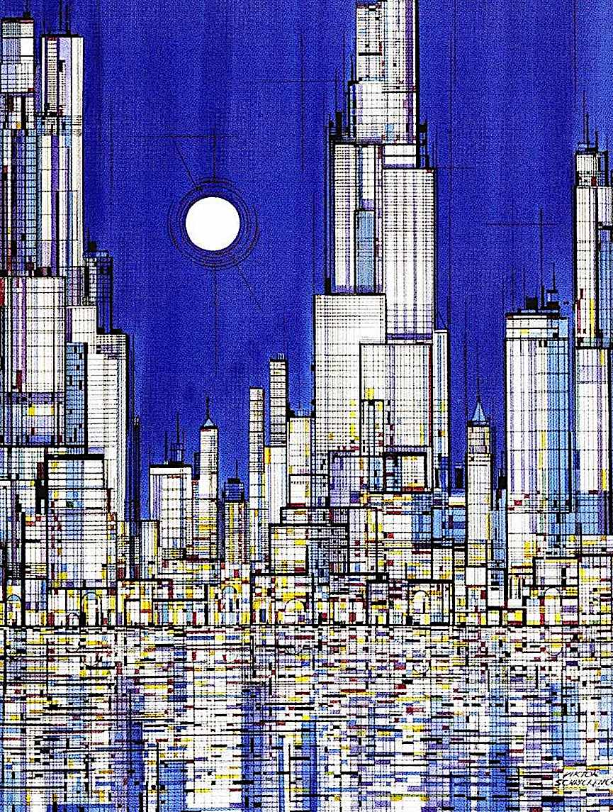 Viktor Schreckengost a Viktor Schreckengost painting of an urban skyline at night