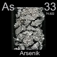 Arsenik elementi üzerinde arseniğin simgesi, atom numarası ve atom ağırlığı.