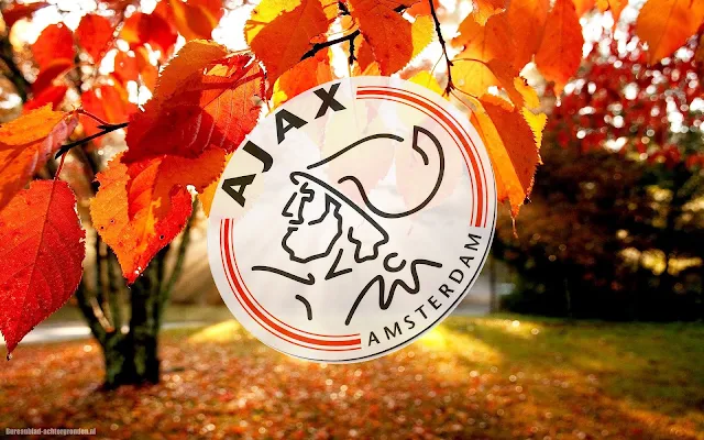 Leuke Ajax achtergrond met logo en herfstbladeren