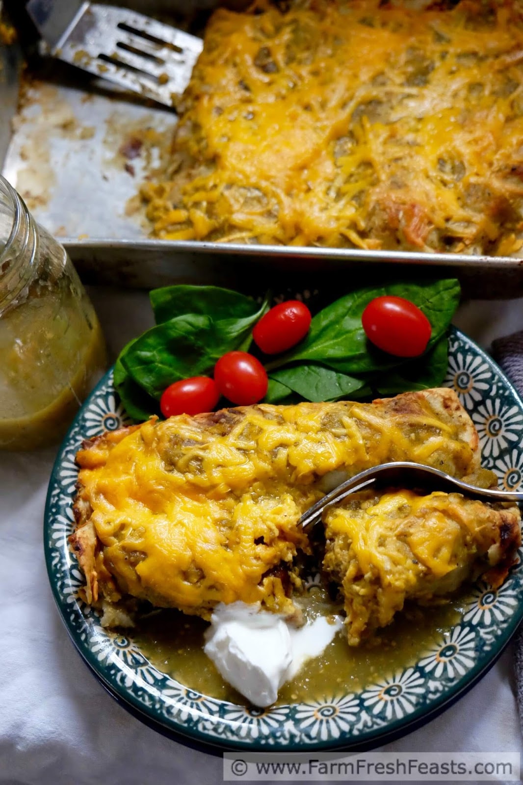 Farm Fresh Feasts Potato, Tatsoi, and Caramelized Onion Enchiladas