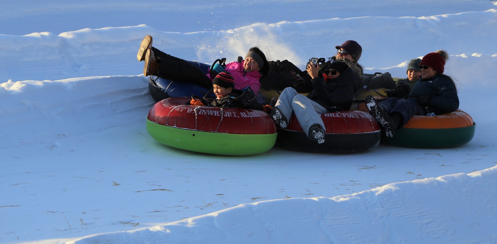Friends Bonding and Snow Tubing at Fort Wainwright Birch Hill Ski Resort