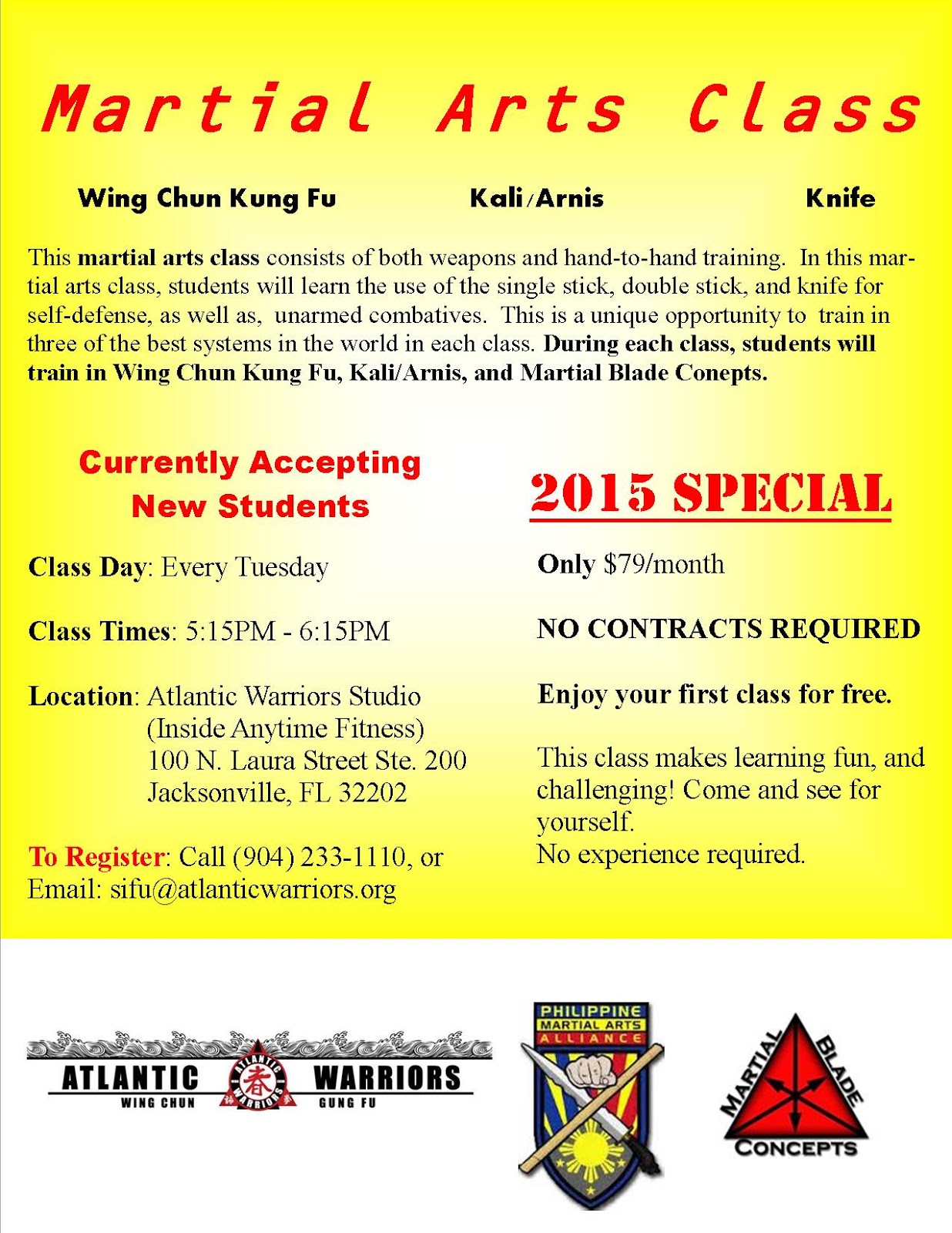 Wing Chun Kung Fu Jacksonville New Martial Arts School in Downtown Jacksonville, Florida