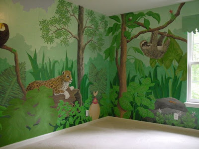 Gambar lukis dinding kamar anak tema hutan
