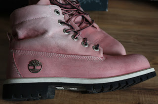 pink leather Timberland boots