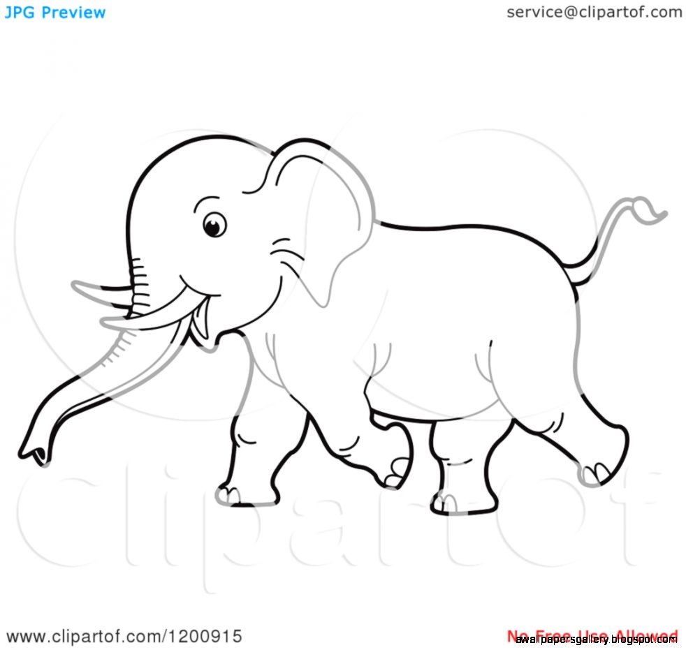 Cartoon of a Black and White Outlined Running Baby Elephant