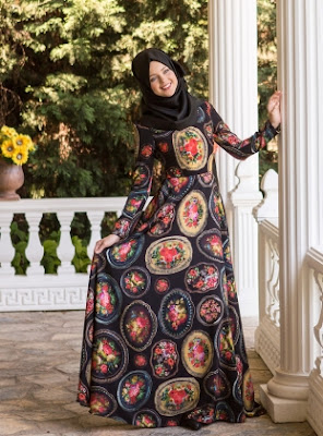 Top 5 Model Long Dress Muslimah Motif Bunga Terbaru 2016