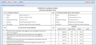 Menu cetak Sasaran Kerja PNS Aplikasi Excel Formulir SKP Versi 2