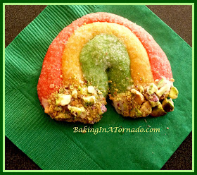 Lucky Rainbow Cookies, multicolored cookies with a pistachio crunch | Recipe developed by www.BakingInATornado.com | #recipe #cookies #StPatricksDay