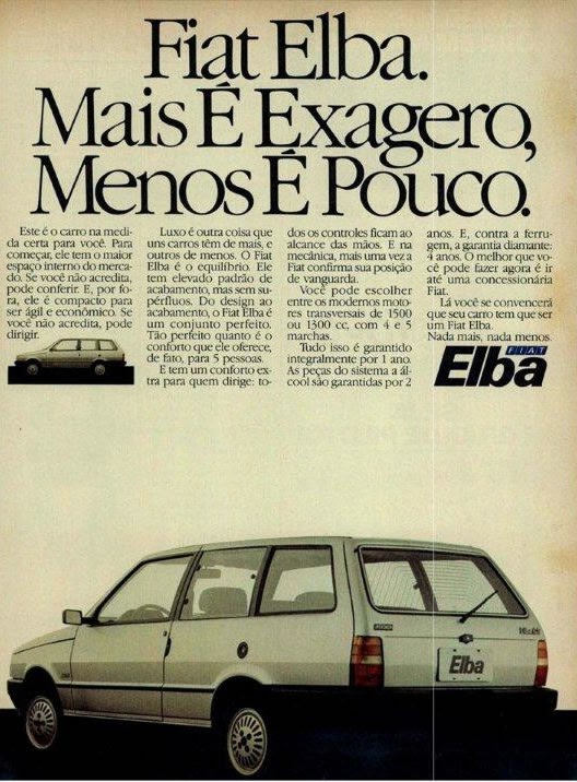 Propaganda de lançamento do Fiat Elba em 1986. Versão perua do Fiat Uno.