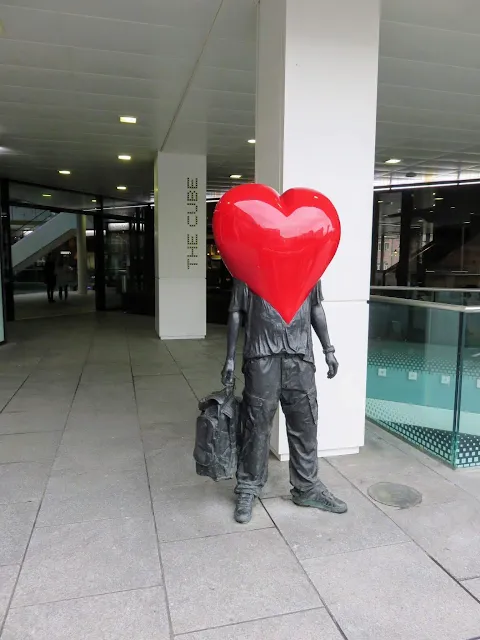 Heart-headed statue at the Cube in Birmingham, UK