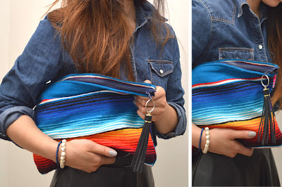 diy blanket clutch upcycled from a stripey wool blanket