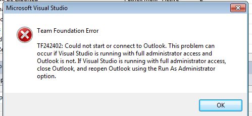 SDET Blog in Seattle: Fix the issue- TFS Could not connect to Outlook