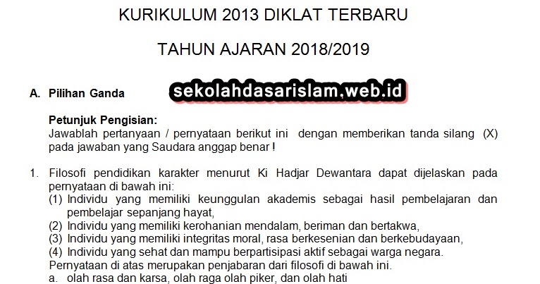 Soal Pre Test Dan Post Test Bimtek Kurikulum 2013 Diklat Terbaru 2018 2019 Kunci Jawaban Sekolah Dasar Islam