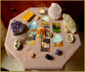 Celtic Lenormand, Healing Spell, mountain, clouds, heart, coffin, birds, sun, lily, woman, lenormand update