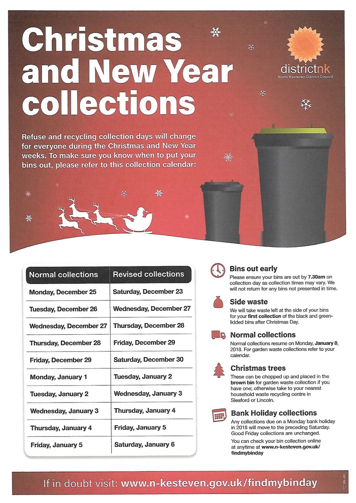 Nocton in Lincolnshire Xmas and New Year bin collections
