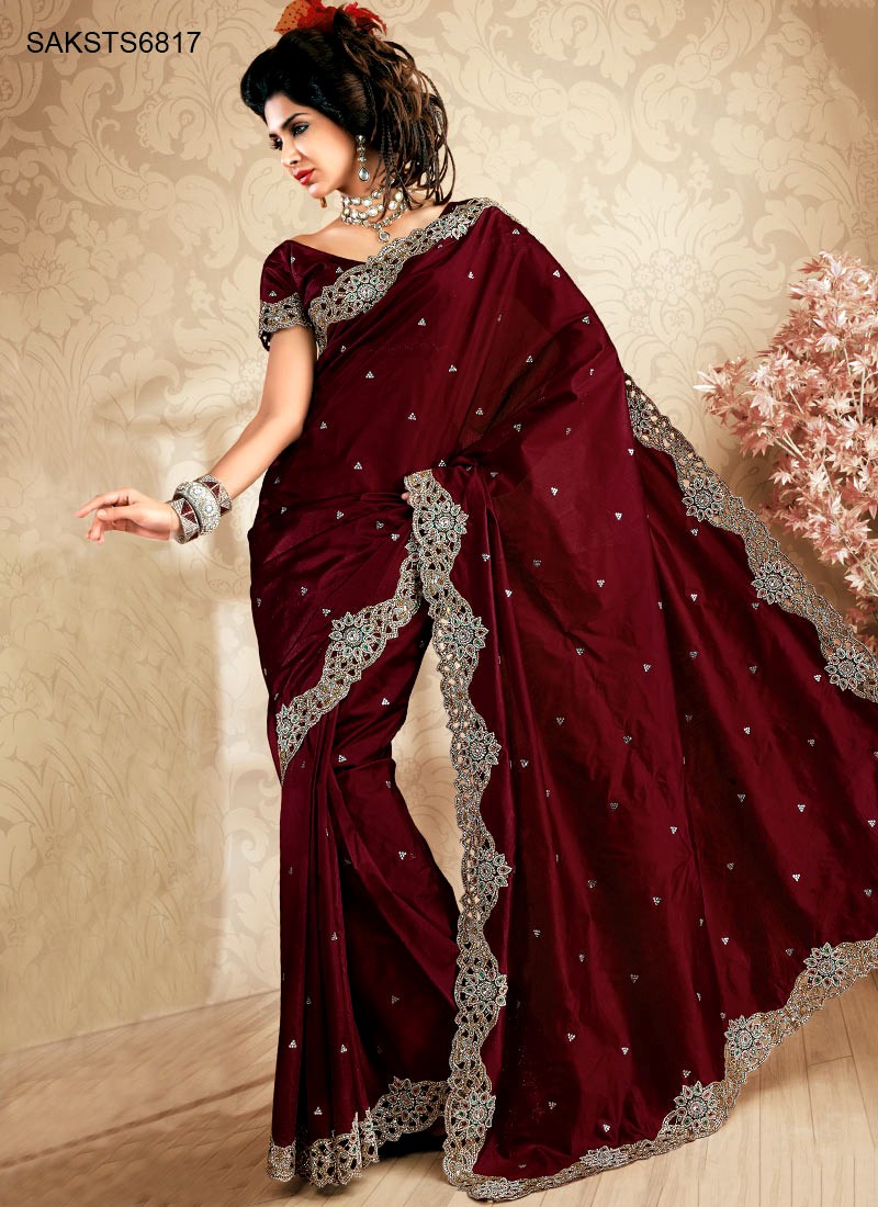 Indian Traditional Red Saree Collection 2013 | Maroon Traditional Saree Designs For Women