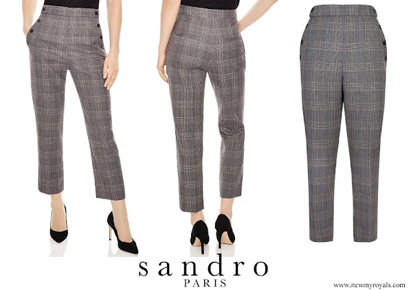 Crown Princess Mary wore Sandro Binic Plaid Button Detail Pants