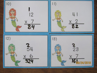  FREE Mermaids 2 Digit by 1 Digit Multiplication Task Cards